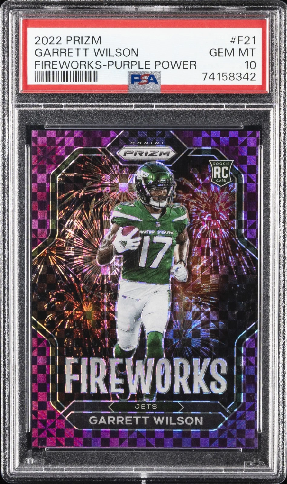 Garrett Wilson Panini Prizm Fireworks #F21 Purple Power