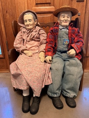 Vintage Grandma & Grandpa Porcelain Porch Sitters Wallace Style Pair Adorable!