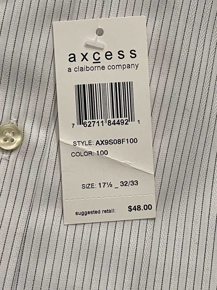 Camisa de vestir de manga larga para hombre Axcess by Claiborne talla 17 1/2 sin rayas de hierro Foto 4 de 4