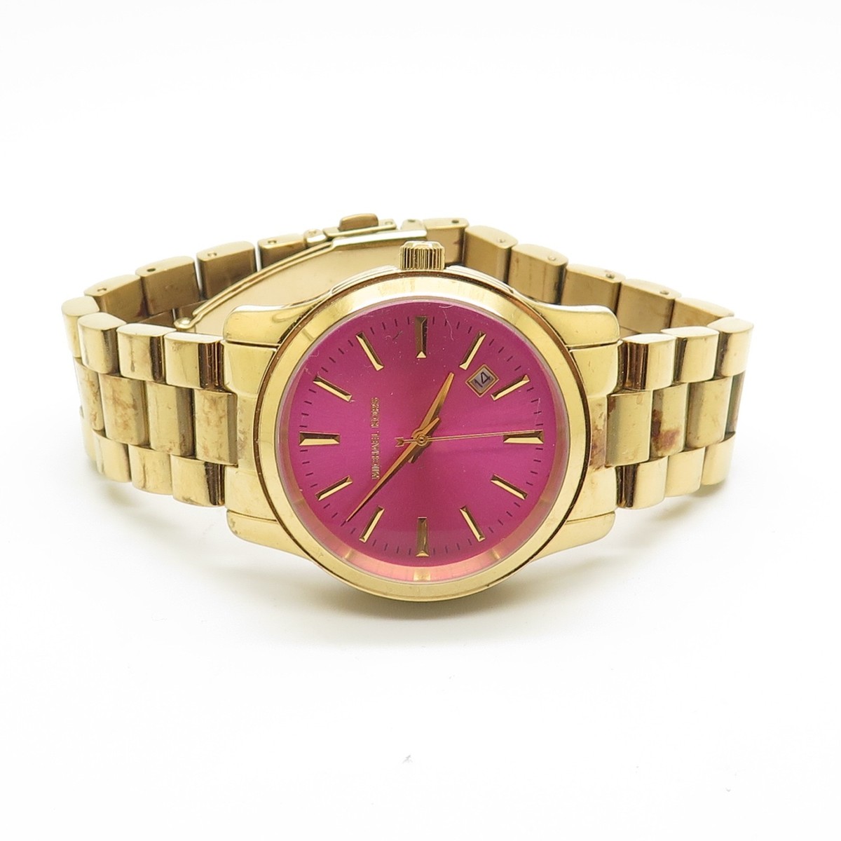 Michael Kors MK5801 Gold Tone Pink Dial Analog Ladies Watch | eBay