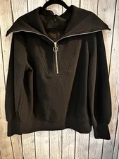 ANRABESS Black Sweater Jacket Sweatshirt Top 1/4 Zip Heavyweight Medium