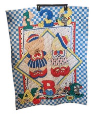 Vintage 31x41 Teddy Bear Chick ABC Baby Blanket Quilt Stitched Handmade Nursery