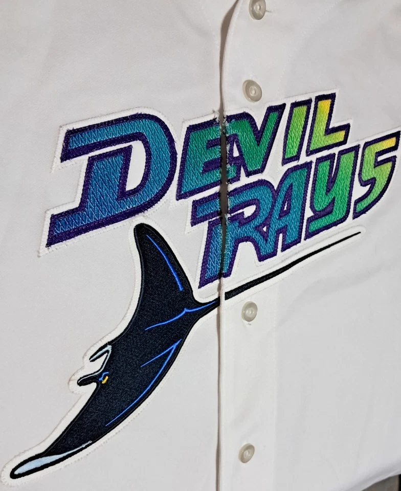 Camiseta Majestuosa De Colección Tampa Bay Devil Rays L Blanca MLB Camisa de Béisbol Rara Foto 3 de 4
