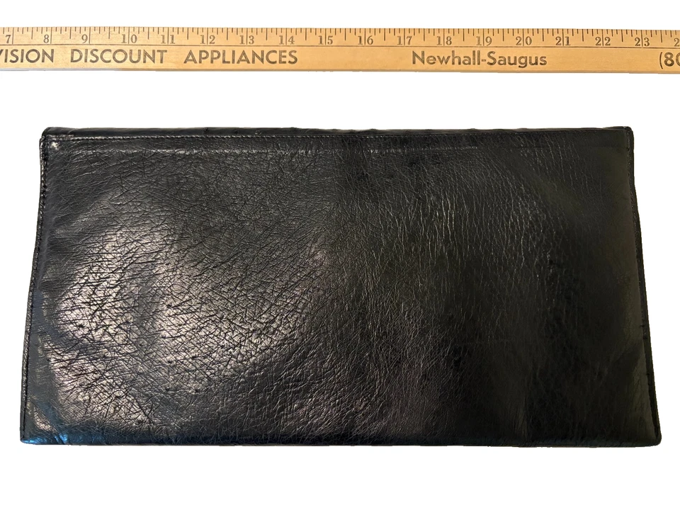 Cartera sin asas Fiorenza de cuero genuino de avestruz negra Italia vintage nueva nunca usada Foto 4 de 4