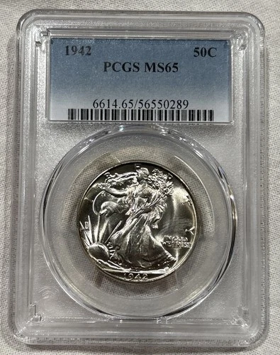 GRADED 1942 Walking Liberty Half Dollar PCGS MS65 Silver American Coin