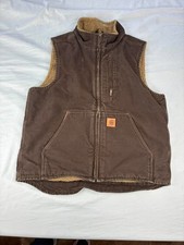 Vintage Carhartt V33 DKB Brown Canvas Sherpa-Lined Vest Men's Medium Regular