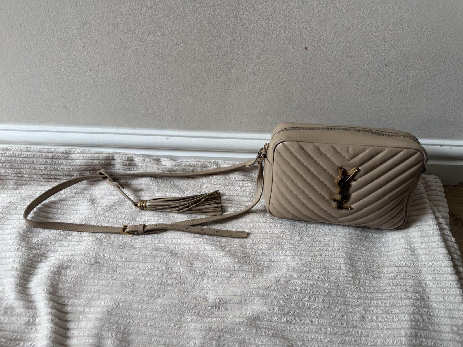 Ysl Lou Camera Bag In Quilted Leather Beige Gold Hardware Shoulder Bag