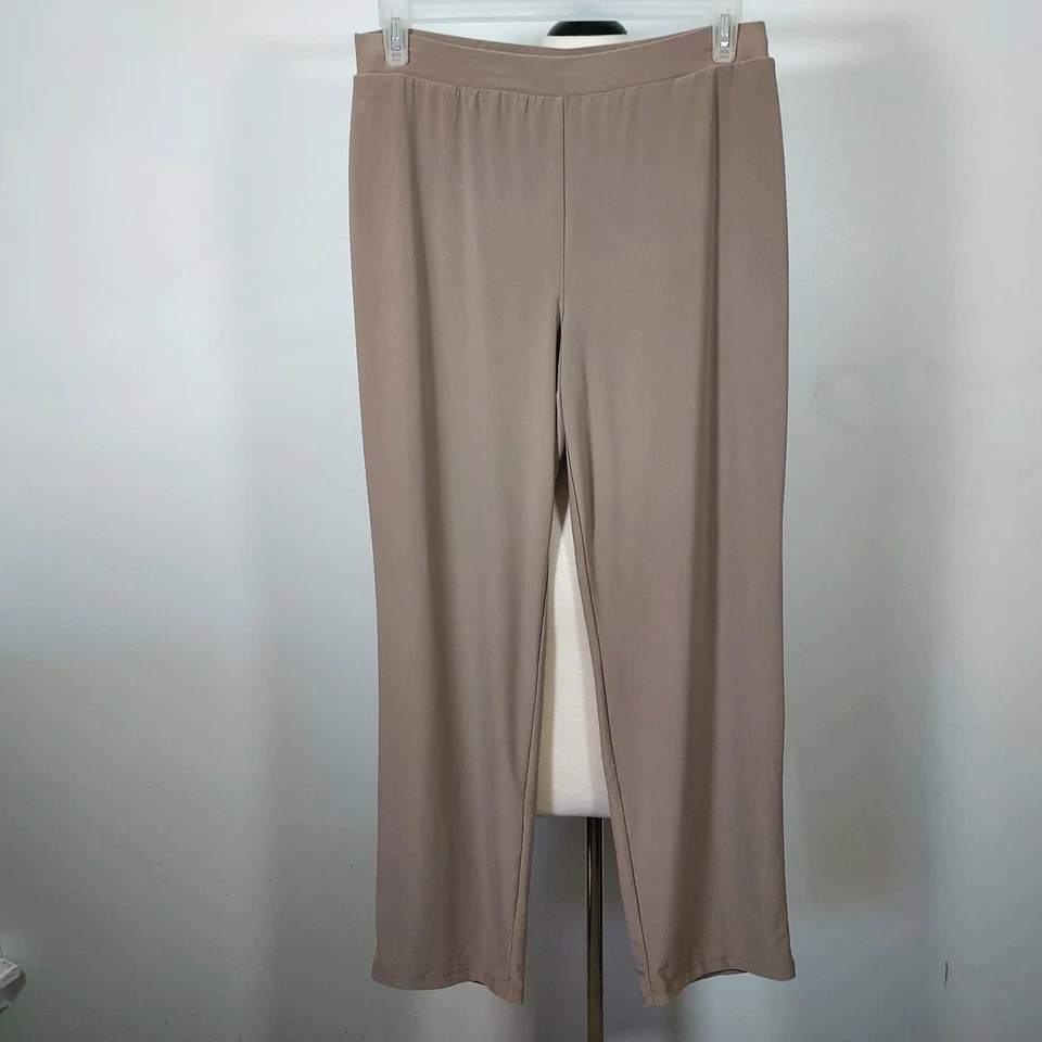 Pantalones Susan Graver Beige Tejido Líquido Elastizados Pierna Recta Pull On Mujer Medianos Foto 2 de 4