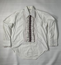 Vintage After Six Ruffled Tuxedo Shirt Mens 16/34 Formal Prom White Red 70s 80s