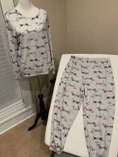 Secret treasures pajamas set large l poly knit dogs snow cozy thin long sleeves