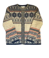Susan Bristol 100% Wool Nordic Fair Isle Cardigan Sweater Metal Clasp Small 