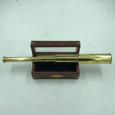 Captain's Telescope Solid Brass 15 inch, Glass Top Display Box, Pirate Spyglass