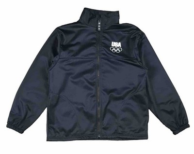 Vintage USA Olympic Committee Black Track Jacket Embroidered Full Zip Up Large