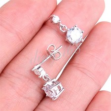925 Sterling Silver Tarnish-Resist 16mm 2 Diamond-Cut Crystal Post Earrings P743