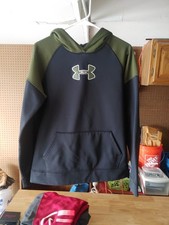 Under Armour Black Green Two Tone fleece hoodie Pull Over youth large YXL