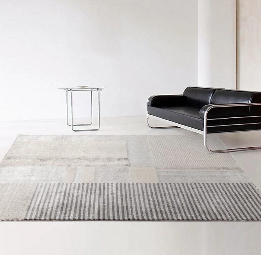 Modern Gray Abstract Area Rug Large 7 x 10 ft Living Room Carpet Black White - Image 4 of 4