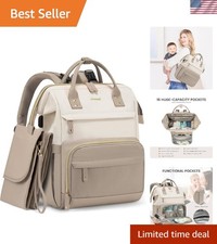 Diaper Bag Backpack with Changing Station  Waterproof Accents - Khaki Beige