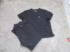 FIGS Technical Collection Scrub Set Top Pants XXL Black Solid Polyester Blend