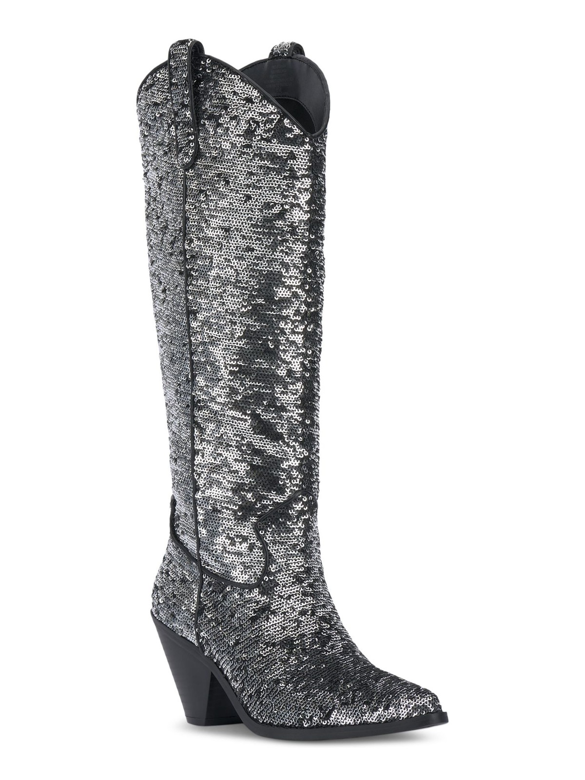 INC Womens Silver Sequined Ipiriah Round Toe Stacked Heel Western Boot 75 M 14590₽
