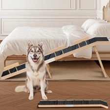 Foldable Dog Ramp for Bed and Couch, 74" Wood Pet Ramp with Side Rails Traction