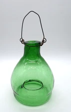 Vintage Hand-Blown Green Glass Fly Catcher 6.5" tall