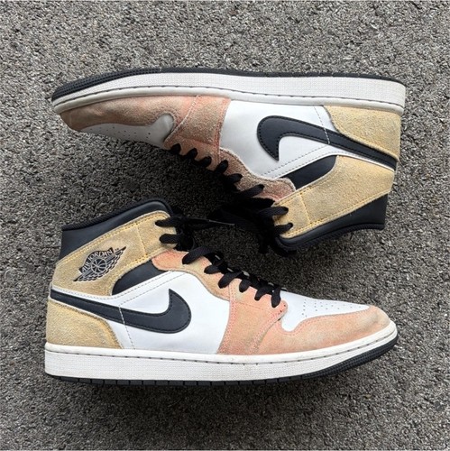 Jordan Air Jordan 1 Mid Top Sneaker Tan/White/Black size: 8.5