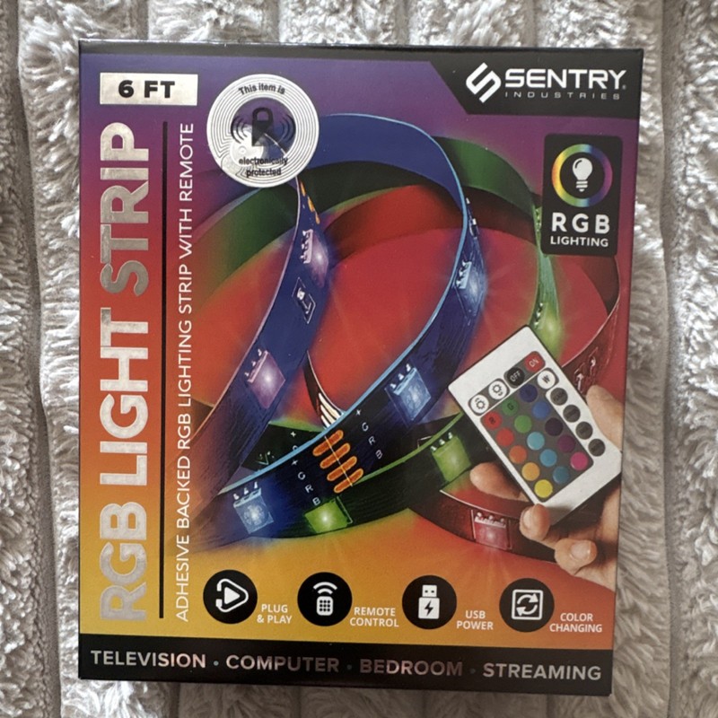 Sentry Industries RGB LED Light Strip 6ft USB Powered Remote Control Multicolor