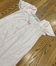 Vtg Lady Ronte  Peachy Pink Nylon Nightgown Floral Lace Inset sz M USA READ 