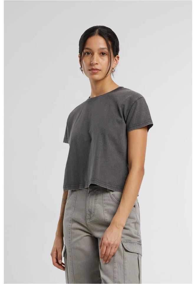 By305ladies Vintage Cropped Tee TShirt, Gris foncé, S Femmes - Photo 3/4
