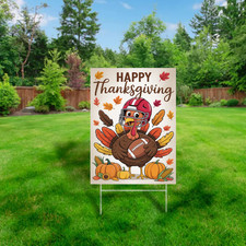 Happy Thanksgiving Yard Sign Turkey Football Pumpkins Fall Yard Decor