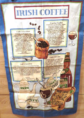 NWOT Ulster Weavers IRISH Coffee Kitchen Blue Tea Towel Linen  29'' x 18''