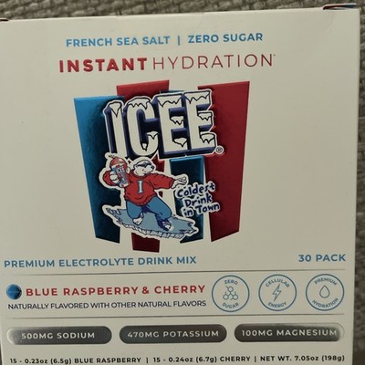 ICEE Instant Hydration Electrolyte Drink Mix 30 Pack Blue Raspberry & Cherry