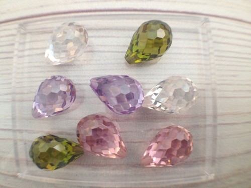 Large Cubic Zirconia Faceted CZ Tear Drop Beads Half Drilled Briolette Drops 4PC - Picture 3 of 13