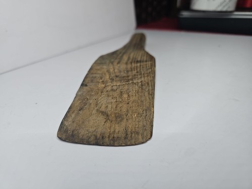 Antico cucchiaio primitivo rustico in legno paletta pasta burro 9" - Foto 2 di 6