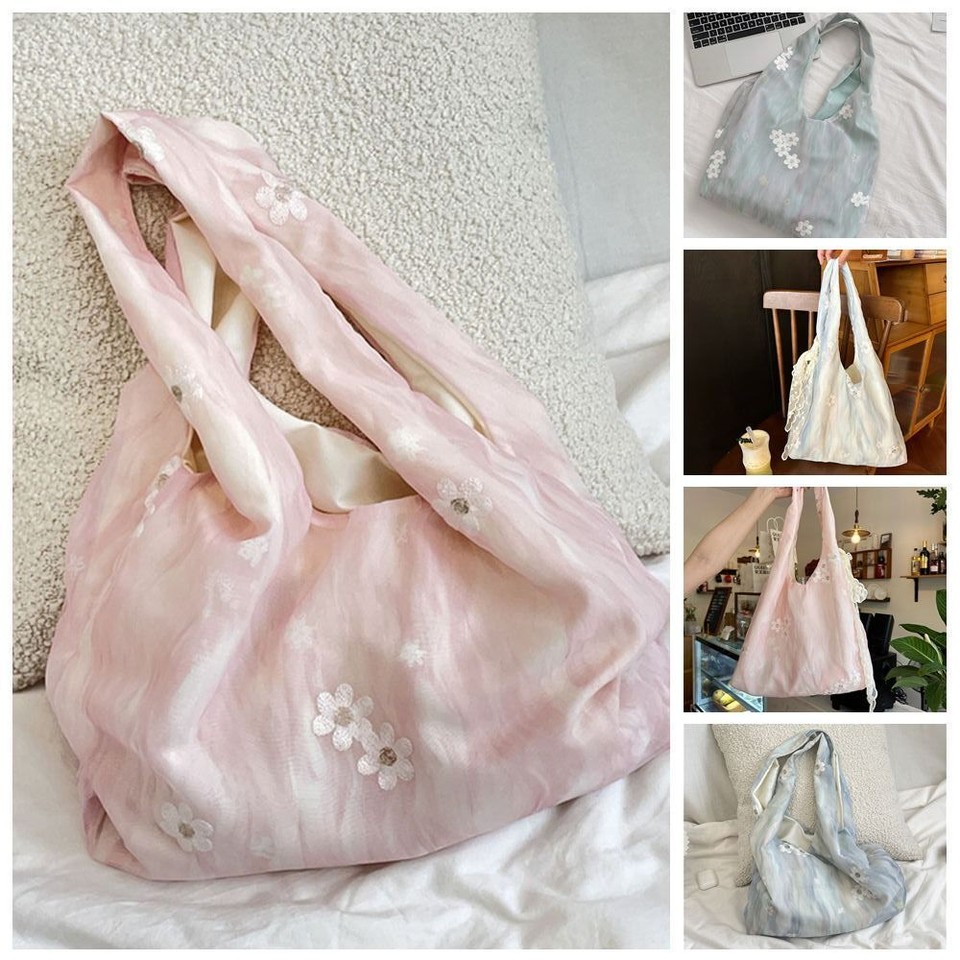 with Lace Ribbon Vacation Tote Bag Fresh Color Shoulder Bag Travel eBay