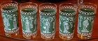 Vtg Set 5 JEANETTE WEDGWOOD GREEN & WHITE Tumbler Glasses ASIAN GEISHAS 5.5"