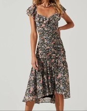 Astr The Label Women's Devereaux  Floral Black Pink Chiffon Dress Size Medium
