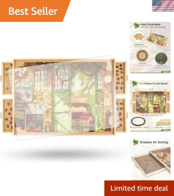 1500 Piece Rotating Puzzle Board with Drawers and Cover,26''x35''Portable Woode...