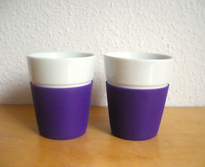 2x Bodum Bistro Porzellan Kaffeebecher Becher Kaffee Tee Silikonband lila TOP