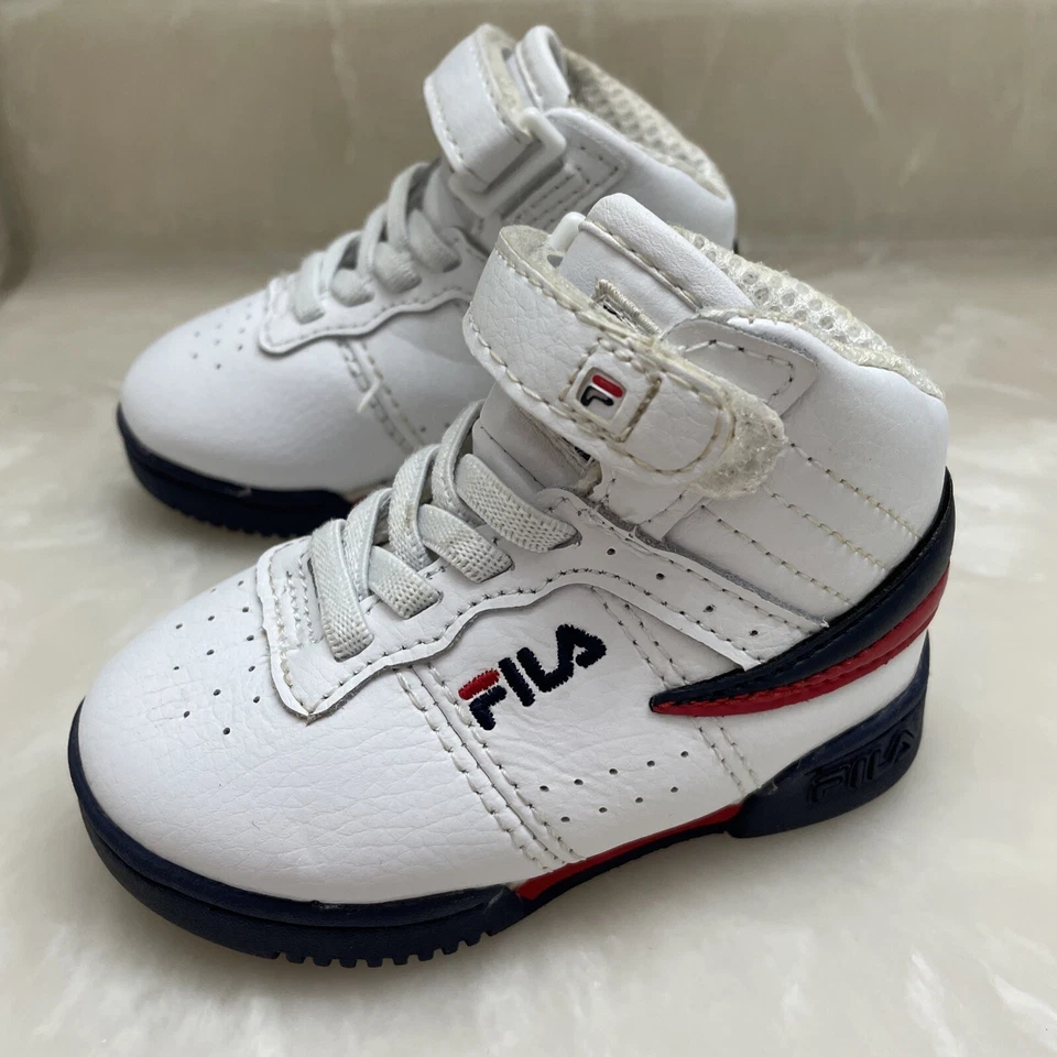 Fila Toddlers Boys Size 5 Mid Retro Basketball Shoes Sneakers White Navy Red - Image 2 of 4