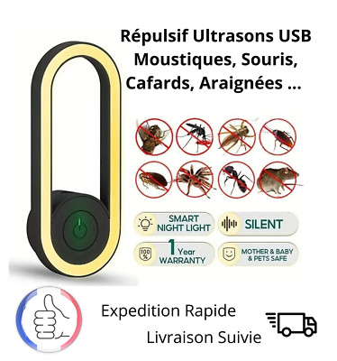 Répulsif Anti-nuisibles à Ultrasons – Moustiques, Souris, Araignées, Fourmis, Cafards – Prise Secteur