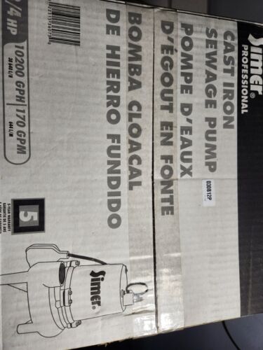 New Simer Pentair 3/4 HP Professional Series Cast Iron Sewage Pump 2" Solids - Picture 3 of 8