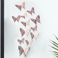 12 pcs 3d cute rose gold butterfly wall decor, party, wedding, diy