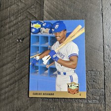 CARLOS DELGADO 1993 UPPER DECK TOP PROSPECT ROOKIE CARD #425, BLUE JAYS. rookie card picture
