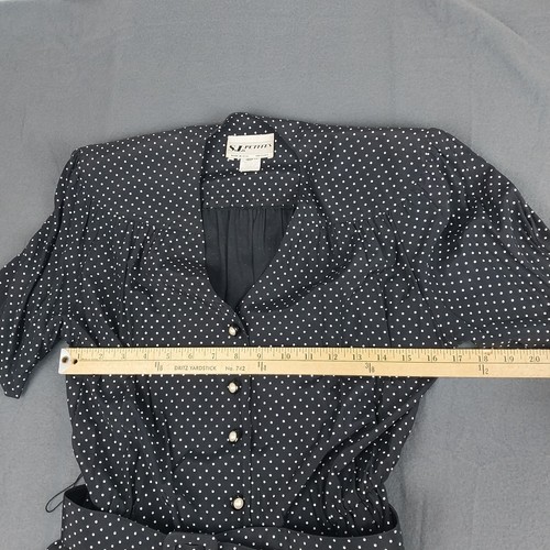 VINTAGE 80s 90s WOMEN'S Black White Polka SHORT SLEEVE ROMPER PETITES - SIZE 12P - Picture 7 of 12