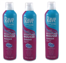 BL  Rave Mousse Volume Boosting Weightless Unscented 7oz each *Three Pack*