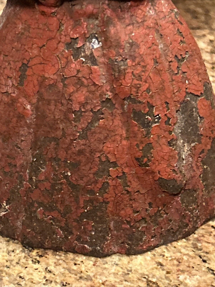 ANTIQUE FIGURAL CAST IRON DOORSTOP WOMAN HOLDING FLOWERS Original Paint - Image 2 of 4