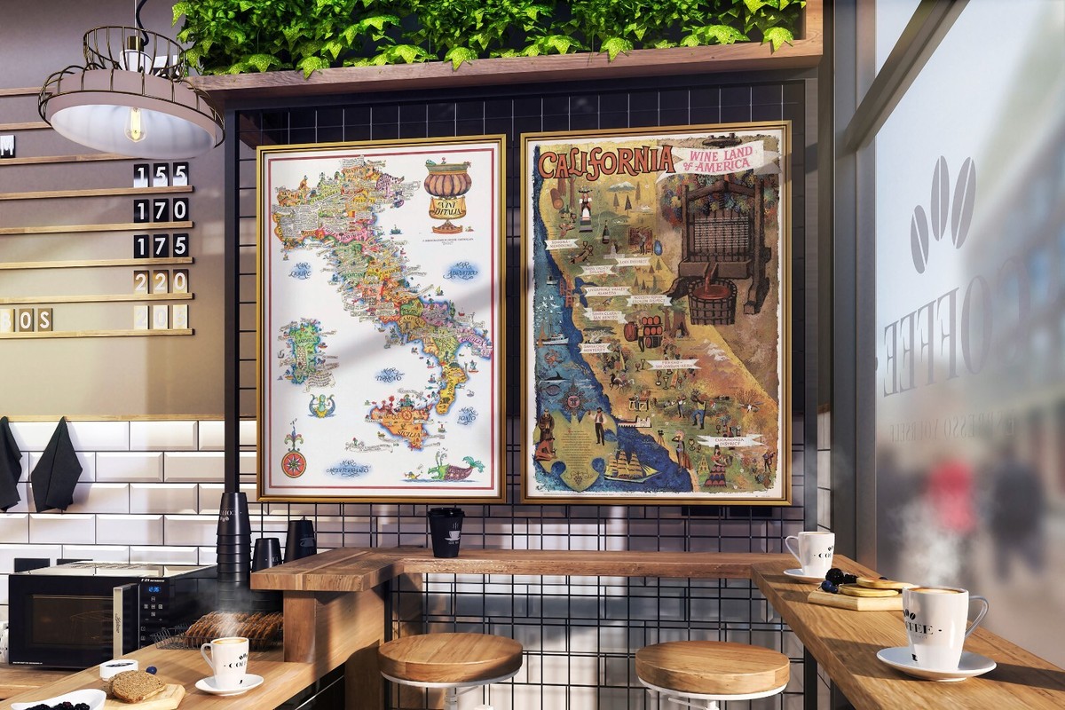 California, Wine Land of America Map Advertising Travel Poster