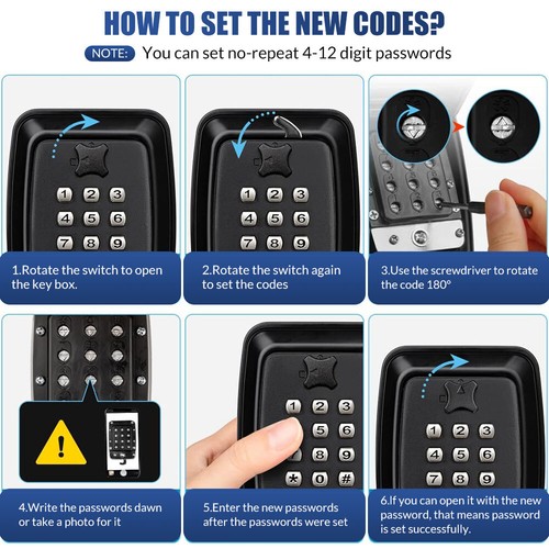 Password Key Lock Box Waterproof 12-Digit Combination Key Safe Metal Key Storage - Picture 9 of 17