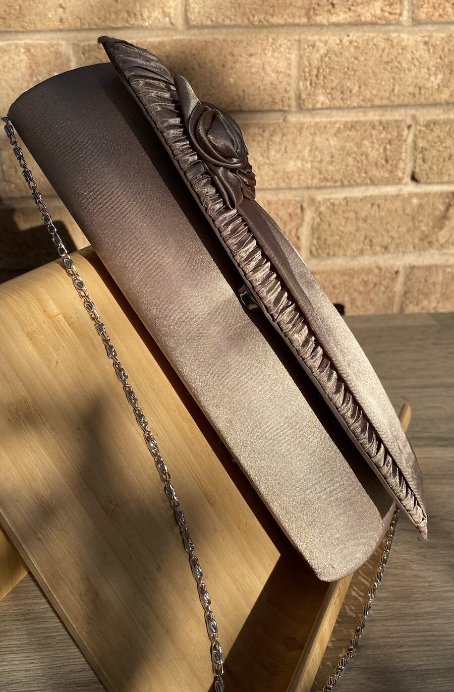 Gold Medium Rectangular Pleated Satin Fabric Occa… - image 5